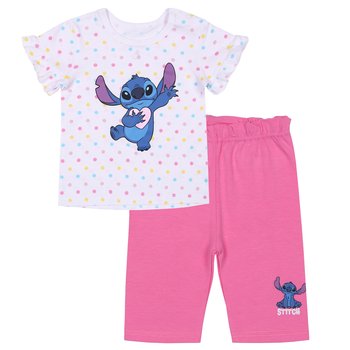 Disney Stitch Biało-różowy, bawełniany komplet niemowlęcy w kropki, koszulka+ spodenki 12 m 80 cm - Disney