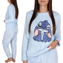 DISNEY Stitch Niebieska, POLAROWA, dwuczęściowa piżama damska, CIEPŁA piżamka z długim rękawem L Disney