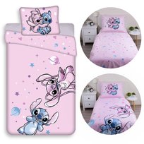 DISNEY Stitch Różowa DWUSTRONNA, bawełniana pościel dziecięca na zamek, 100% BAWEŁNA 140x200cm+50x70cm OEKO-TEX