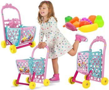 Disney Wózek sklepowy na zakupy różowo-miętowy regulowany + naklejki + plastikowe owoce i warzywa Myszka Minnie Mini - IMC Toys