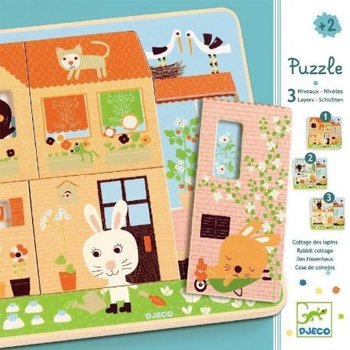 Djeco, Drewniane puzzle 3 plansze Króliczki  - Djeco