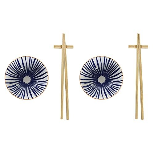 Фото - Посуд для сервіровки A&D Dkd Home Decor Sushi Set Standard - Blue & White Bamboo And Stoneware - 30 