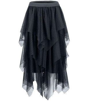 Długa asymetryczna spódnica z tiulowymi falbankami w groszki LENA - Agrafka