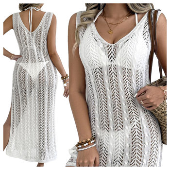 Długa ażurowa sukienka plażowa boho MAXI - Luvu