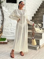 DŁUGA AŻUROWA TUNIKA PLAŻOWA BEŻOWA Z ROZCIĘCIAMI S 1LA Inna marka