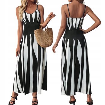 DŁUGA LETNIA SUKIENKA DAMSKA MAXI LUŹNA NA RAMIĄCZKACH ZWIEWNA W PASKI LATO - SNM