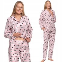 Długa Piżama Damska W Paski I Misie Panda Z Bawełnianej Flaneli Moraj 2Xl Patt 1