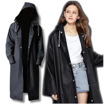 Długi czarny płaszcz przeciwdeszczowy unisex z kapturem - Inna marka
