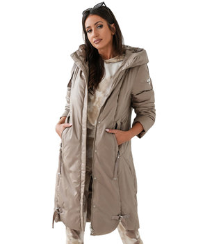 Długi elegancki płaszcz damski zimowy ocieplany delikatny połysk REGINA-50 - Paker