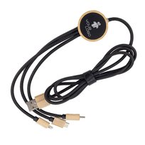 Długi kabel 4w1 z podświetlanym logo w drewnianej obudowie beżowo-czarny HelloShop