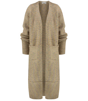 Długi sweter kardigan z melanżowej dzianiny z kieszeniami IRMINA - Agrafka