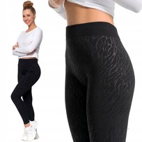 Długie Miękkie Legginsy Damskie W Tłoczone Cętki Wysoki Stan Fit Moraj S/M Black