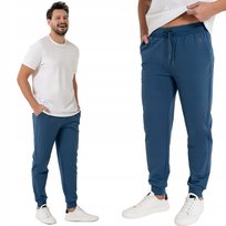 DŁUGIE MIĘKKIE SPODNIE DRESOWE MĘSKIE Z KIESZENIAMI BAWEŁNA DRESY MORAJ 3XL BLUE