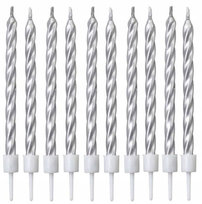 DŁUGIE Świeczki świderki SREBRNE na urodziny 10szt