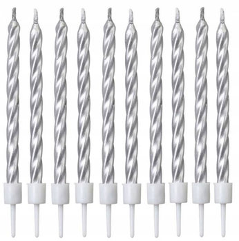 DŁUGIE Świeczki świderki SREBRNE na urodziny 10szt - Amigo