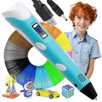 DŁUGOPIS 3D DLA DZIECI ZABAWA DIY KREATYWNE TWORZENIE PREZENT NIEBIESKI