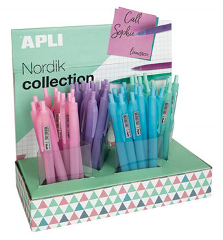 długopis automatyczny żelowy apli nordik, trójkątny, wkład niebieski, mix kolorów pastel - Apli