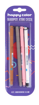 Długopis wymazywalny "Uszaki" Happy Color 0.5mm niebieski, kolorowa obudowa 4 sztuki na blistrze - Happy Color