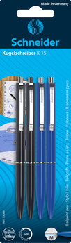 Długopisy automatyczne K15, 2X Czarny + 2X Niebieski - Schneider