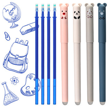 Długopisy Ścieralne z Gumką, Zestaw 4, Motywy Zwierząt - Ragi