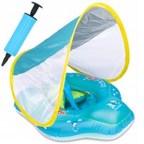 Dmuchane Koło Do Pływania Ponton Dla Dzieci Z Daszkiem I Pompką Niebieski