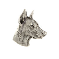 Doberman, Dobermann I  - posrebrzana broszka z psem, elegancki pin, ozdoba klapy marynarki marki Art-Dog