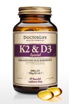 Doctor Life, K2 & D3 organiczny olej kokosowy 130ug K2 mk-7 & 2000 iu D3, Suplement diety, 60 kaps. Doctor Life