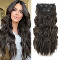 Doczepiane Włosy Clip in Fale 4 Taśmy 60cm Brąz | Naturalny Efekt na Klipsy