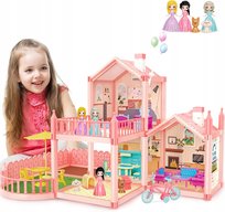 Domek Dla Lalek 2-Piętrowy Zestaw Akcesoriów Lalki Meble Prezent Dzieci
