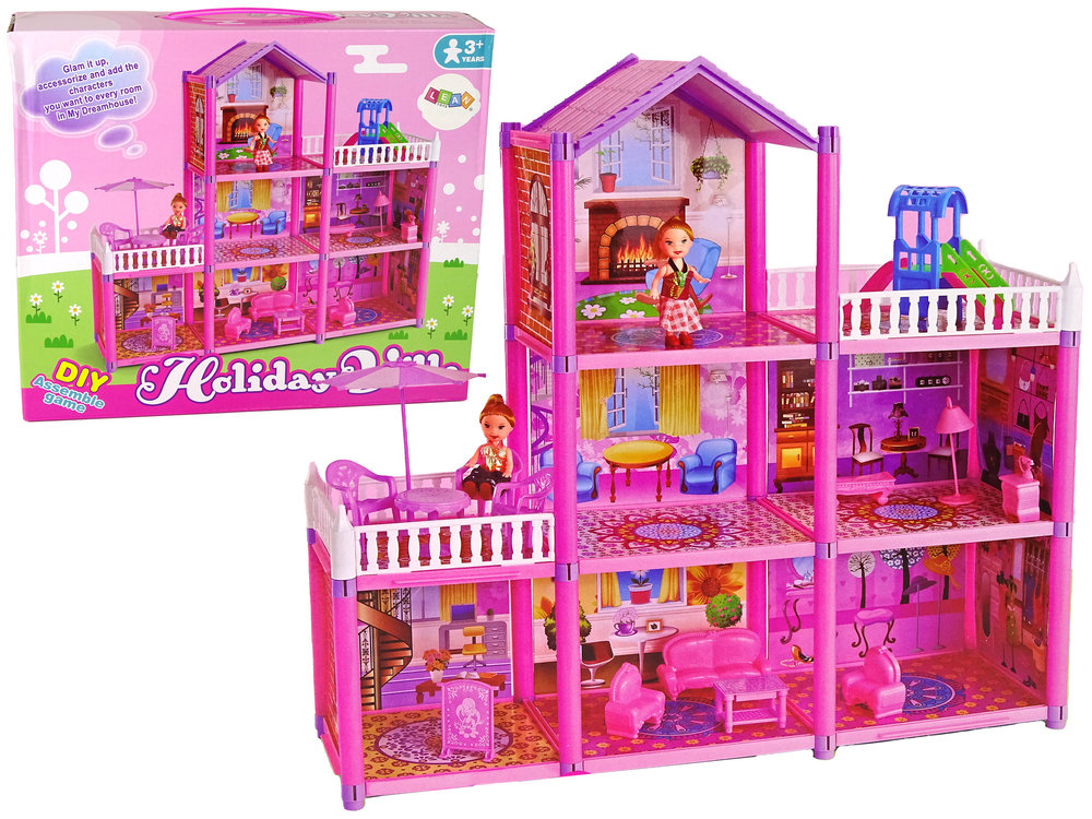 Zdjęcia - Wszystko dla lalek LEAN Toys Domek Dla Lalek DIY Willa Lalka Wyposażenie 129 Elementów Różowa 