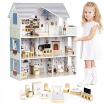 Domek dla lalek z kompletem drewnianych mebelków 3 poziomy Rezydencja 70cm