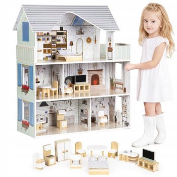 Domek dla lalek z kompletem drewnianych mebelków 3 poziomy Rezydencja 70cm - Ecotoys