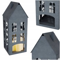 DOMEK LAMPION NA LED SWIECE LATARNIA HANDMADE SREBRO ANTRACYT METALOWY