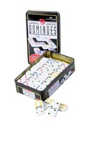 Domino Double 9 Zestaw 55 Klocków z Kolorowymi Oczkami w Metalowym Pudełku, gra planszowa, Longfield Games Longfield Games