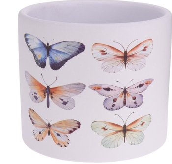 Doniczka Ceramiczna Biała Ze Zdobieniem Motyl 13,5X12,5Cm - Inny producent