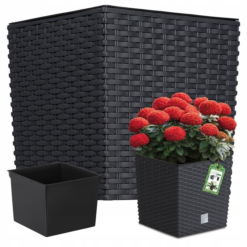 DONICZKA DONICA OGRODOWA RATTAN ANTRACYT KWIETNIK STOJĄCY 20x20cm + WKŁAD