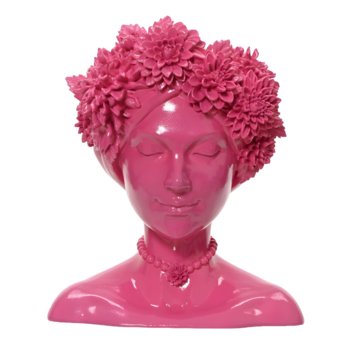 Doniczka głowa kobiety z wiankiem różowa 30cm - ABC