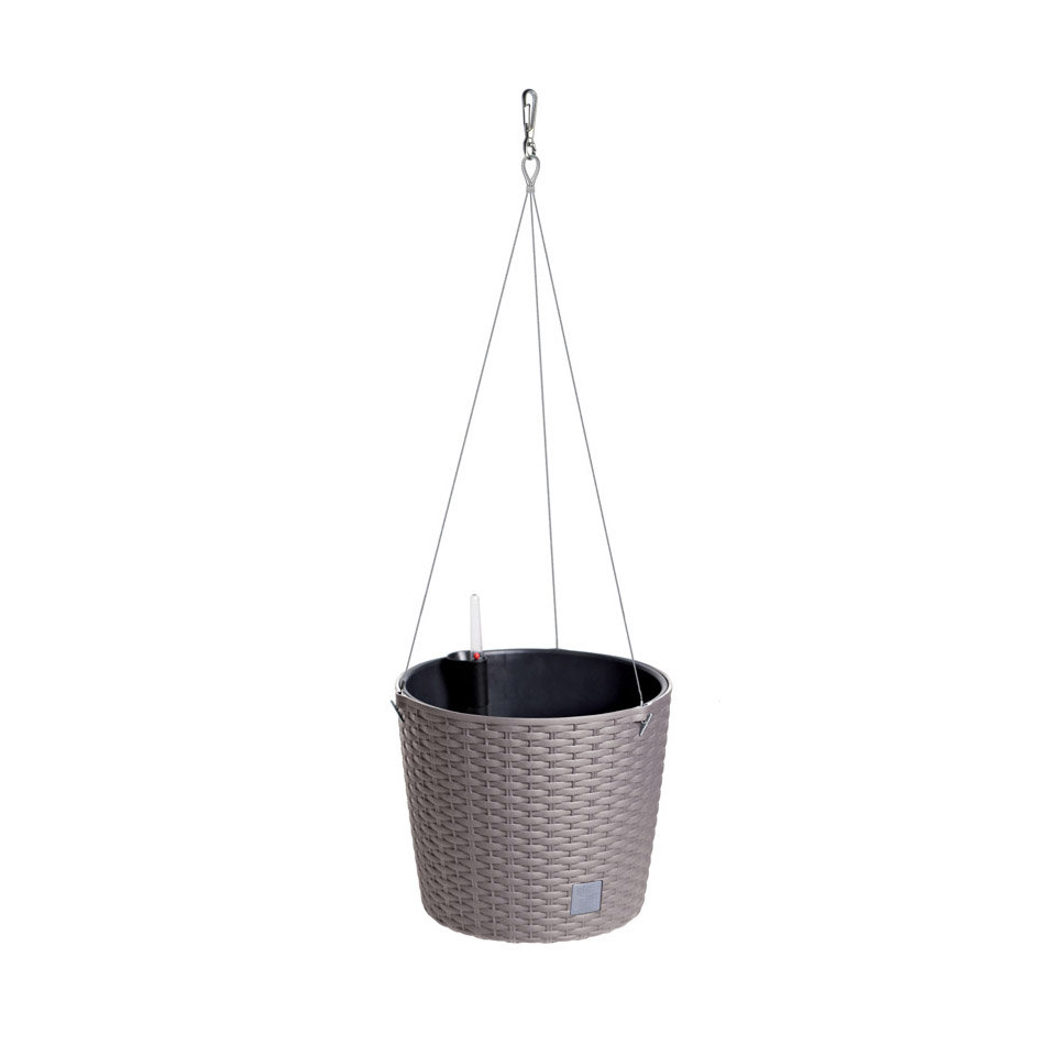 Vaso Sospeso Rotondo Prosperplast Splofy – 4,8 Litri, Colore Mocca, 27x16,6 Cm, Con Sottovaso Autobloccante, Effetto Intreccio, Per Interni E Balconi - 3