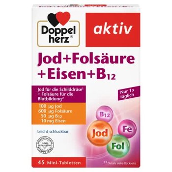 Doppelherz® aktiv Jod z kwasem foliowym, żelazem i wit. B12, 45 tabletek - Doppelherz