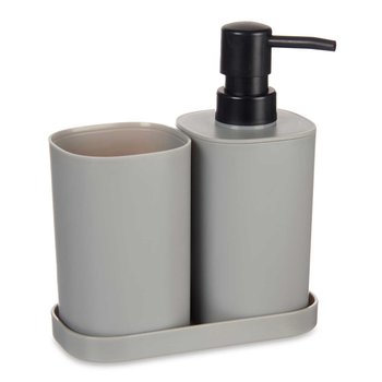 Dozownik do mydła w płynie z kubkiem na szczoteczki i podstawką, plastikowy, 3 elementy - BERILO