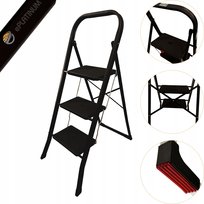 DRABINKA DO KUCHNI CZARNA DOMOWA LOFTOWA LEKKA SKŁADANA DRABINA 3STOPNIE