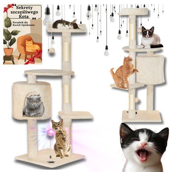 Drapak Dla Kota Tomidomi Beżowy 116Cm, 5 Poziomów, Domek, Wieża,Piłeczki - eTomiDomi