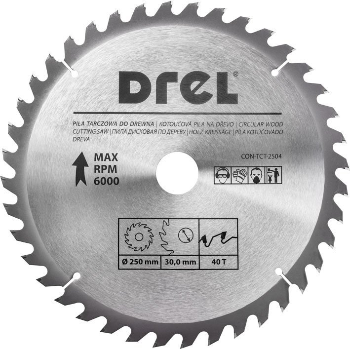 DREL Piła Tarczowa Do Drewna 250mm 40T Uniwersalna Do Cięcia