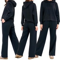 DRES DAMSKI BLUZA Z KAPTUREM I SPODNIE SZEROKIE WYGODNY MORAJ L BLACK