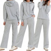 DRES DAMSKI BLUZA Z KAPTUREM I SPODNIE SZEROKIE WYGODNY MORAJ L GREY