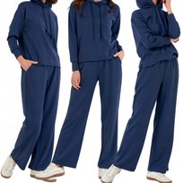 DRES DAMSKI BLUZA Z KAPTUREM I SPODNIE SZEROKIE WYGODNY MORAJ S BLUE