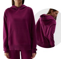 Dresowa damska bluza kangurka z kapturem 4F 4FWSS24TSWSF0955-51S Fioletowy 4F