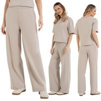 DRESOWE SPODNIE DAMSKIE GŁADKIE WYGODNE LUŹNE Z WYSOKIM STANEM MORAJ 3XL