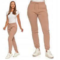 Dresowe Spodnie Damskie Ocieplane Joggery Gładkie Beż Klasyczne Moraj 3Xl