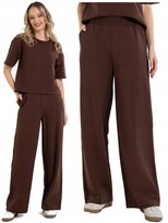 Dresowe Spodnie Damskie Szeroka Nogawka Luźne Wysoki Stan BRĄZOWE MORAJ XL